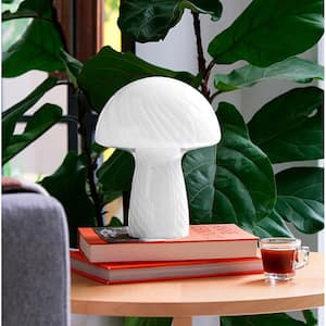 9 in. White Stripes Glass Mushroom Bedside Table Lamp