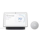 Nest Thermostat - Smart Programmable Wi-Fi Thermostat Fog + Nest Hub Max 10" Smart Home Display Charcoal