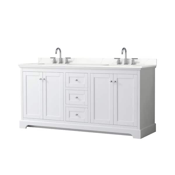 Wyndham Collection Avery 72 in. W x 22 in. D x 35 in. H Double Bath Vanity in White with Giotto Quartz Top