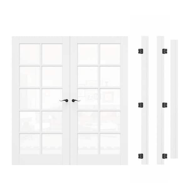 Assembly Required 72 in. x 80 in. Universal Handed 10-Lite Clear Glass White Wood French Door Kit w/Separate Jamb