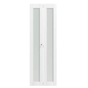 24 in. x 80 in. 1-Panel, Frosted Glass, white Solid Core, MDF Wood, PVC Covering Bi-fold Doors with Hardware Kits