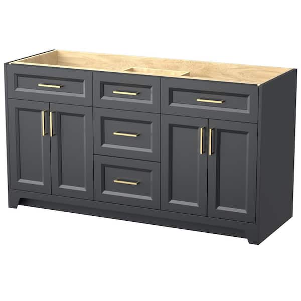 Rod 60 in. W x 21.5 in. D x 33.5 in. H Solid Wood Double Sink Bath Vanity Cabinet without Top in Carbon Gray Assembled