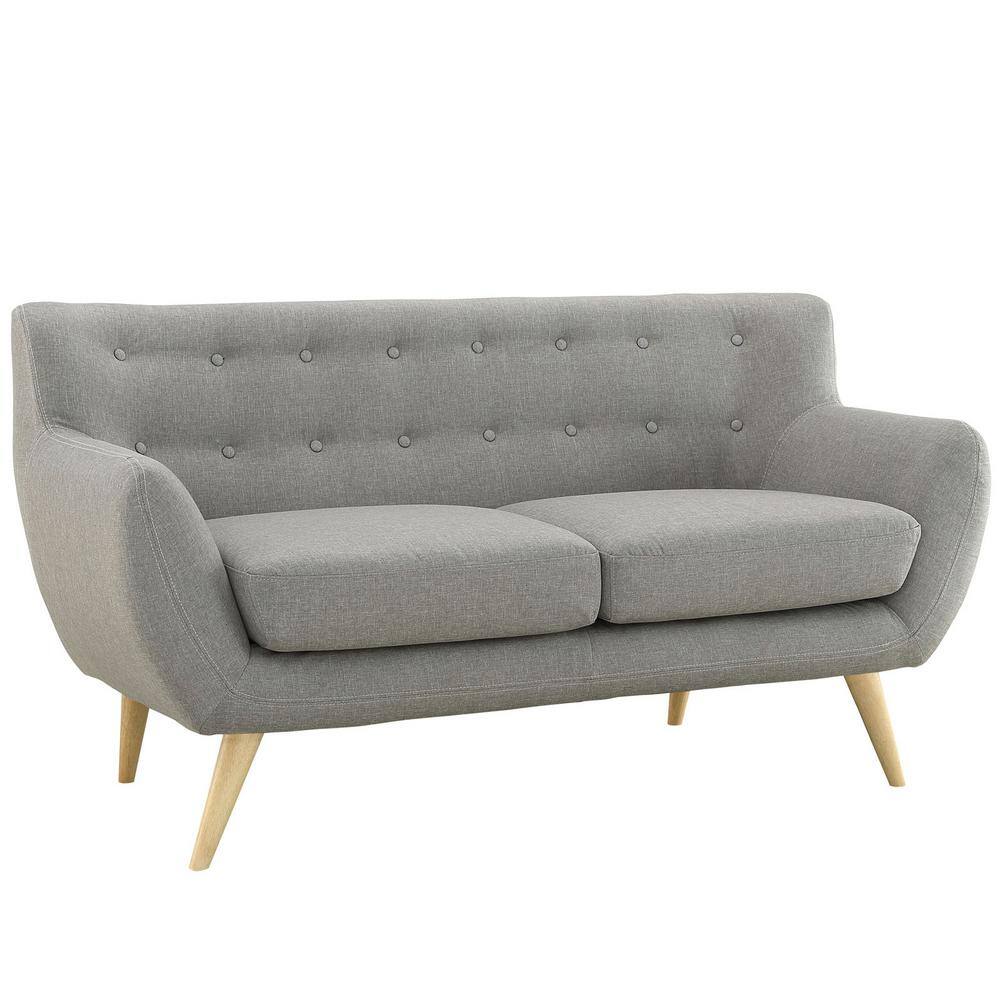 Light Gray Tufted Fabric Loveseat with Wood Legs