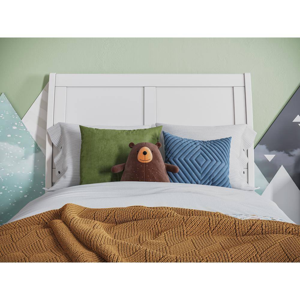 White Twin Solid Wood Platform Bed with Trundle and Headboard