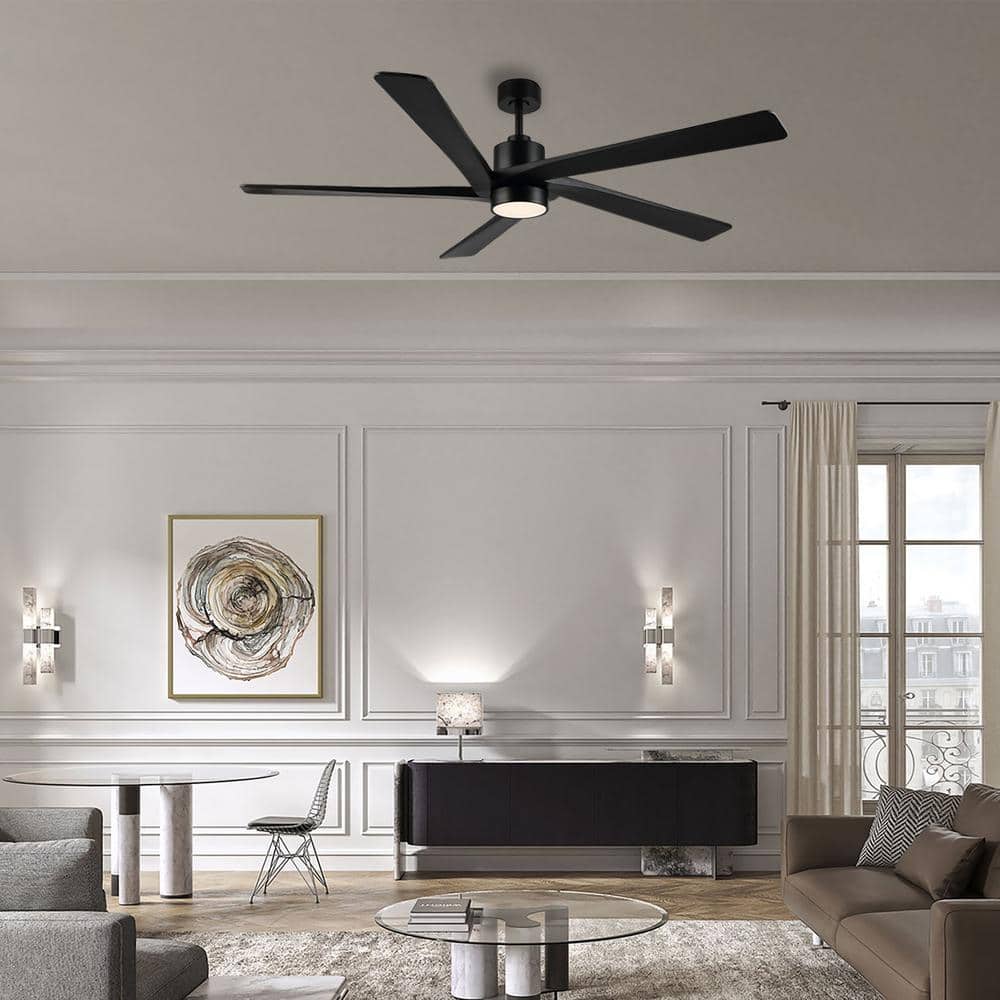 54" Matte Black Ceiling Fan with Light and Remote Control