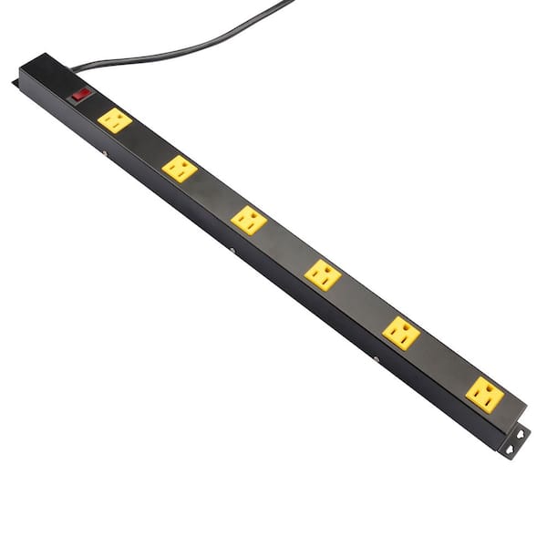 25.6 in. Mountable Heavy-Duty Metal 6-Outlet Wide Spaced Power Strip with Lighted Switch, 3 ft. Cord, 15 Amp