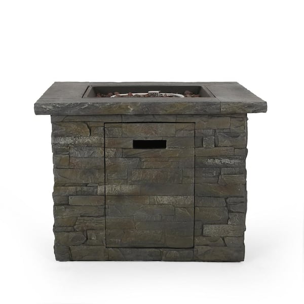 Noble House Blaeberry 34.5 in. x 24 in. Natural Stone Square Gas Outdoor Firepit