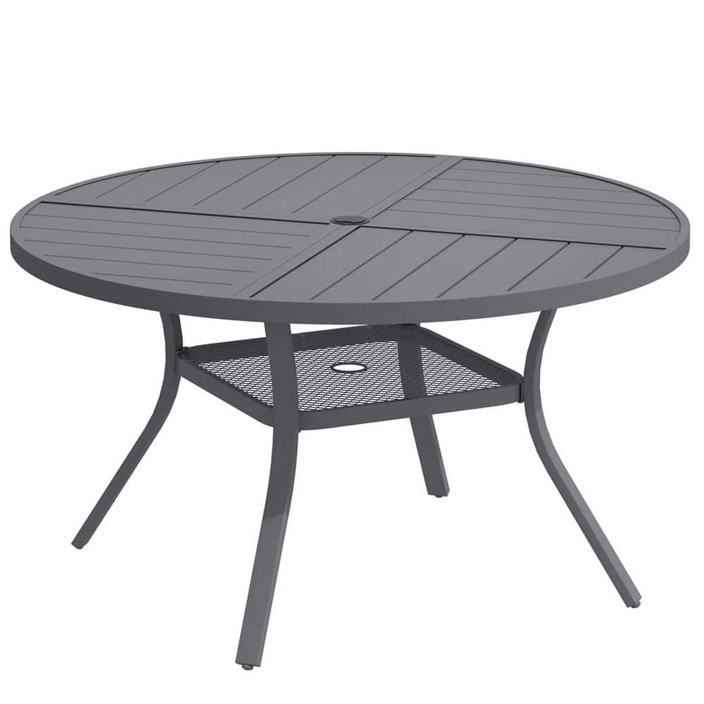 40.6 in. Gray Round Metal Outdoor Dining Table with Adjustable Umbrella Hole, All-Weather Patio Table for Yard price history on PriceWatchPro