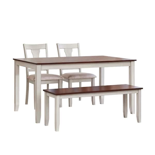 Vifah Ellsworth 4-Piece Clay White Frame and Walnut Wood Top Dining Room Set Seats 4
