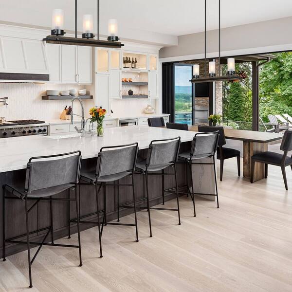 Farmhouse 3-Light Black Island Wood Chandelier with Cylinder White Frosted Glass Shades Rustic Hanging Lamp for Kitchen