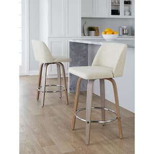 Toriano 25.5 in. Cream Noise Fabric, Whitewashed Wood, and Chrome Metal Fixed-Height Counter Stool (Set of 2)