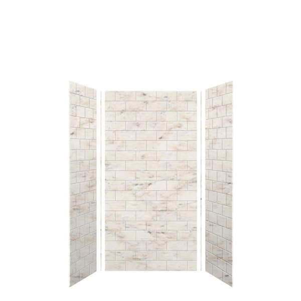 SaraMar 36 in. x 36 in. x 72 in. 3-Piece Easy Up Adhesive Alcove Shower Wall Surround in Biscotti Marble
