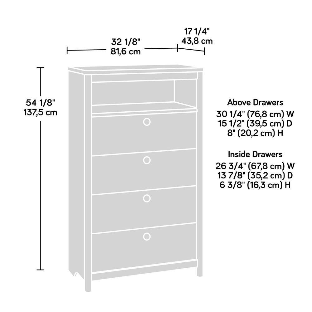 Denim Oak Vertical 4-Drawer Chest with Open Shelf