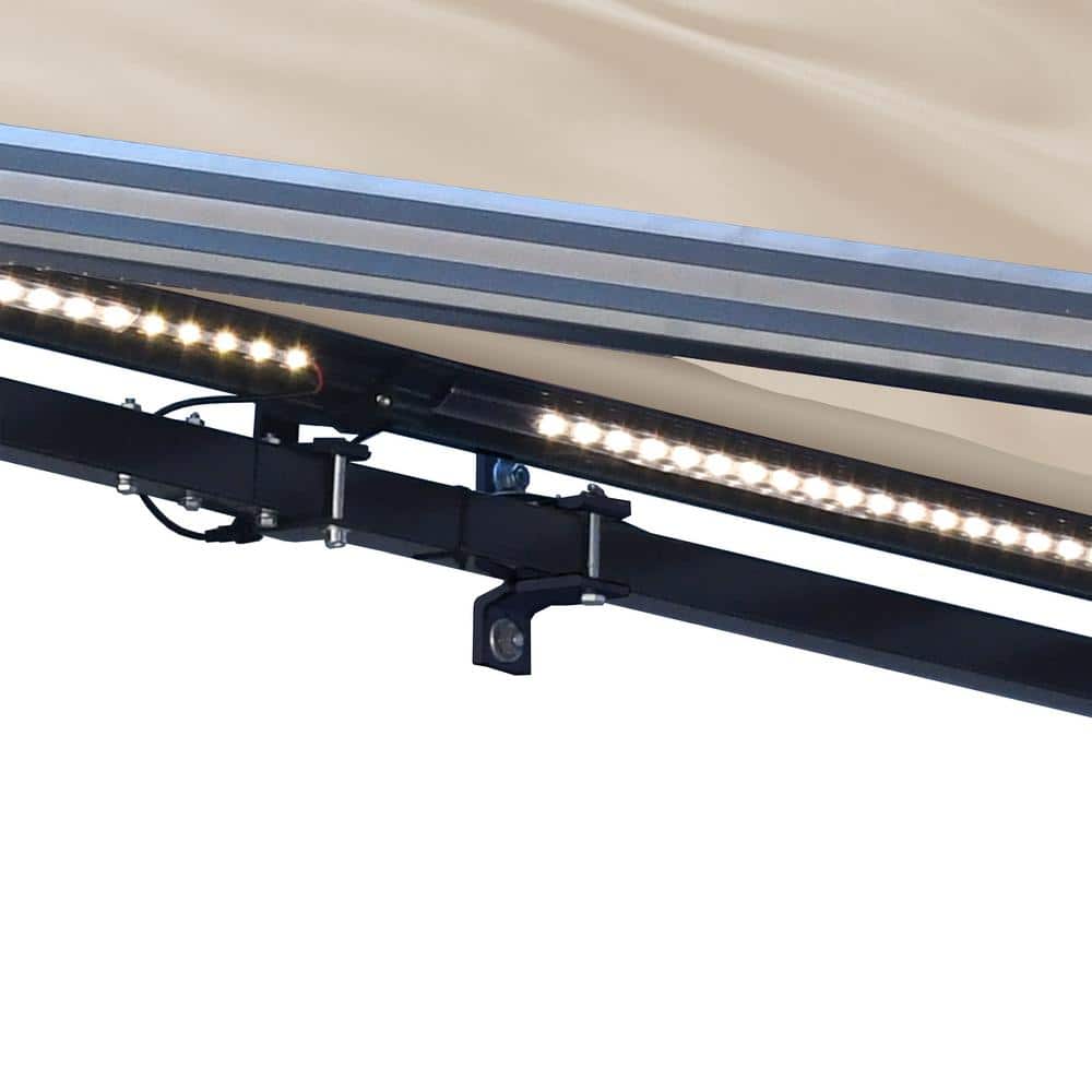 Ivory Semi-Cassette Motorized Patio Awning with LED Lights