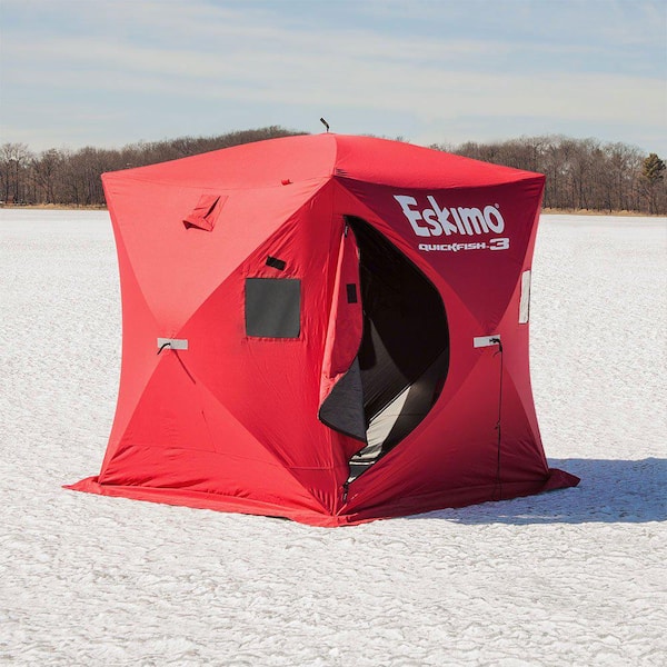  Eskimo 69445 Quickfish 3i Insulated Pop-Up Portable Hub-Style Ice  Fishing Shelter, 34 Square Feet of Fishable Area, 3 Person Shelter, Red :  Sports & Outdoors