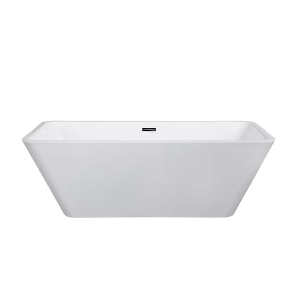 Abruzzo Harmony 59 in. Acrylic Flatbottom Freestanding Non-Whirlpool Bathtub in White