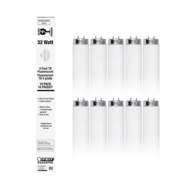 32-Watt 4 ft. T8 G13 Linear Fluorescent Tube Light Bulb, Daylight Deluxe 6500K (10-Pack)