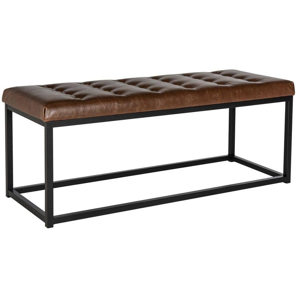 Transitional Black and Brown Tufted Bench with Parsons Legs
