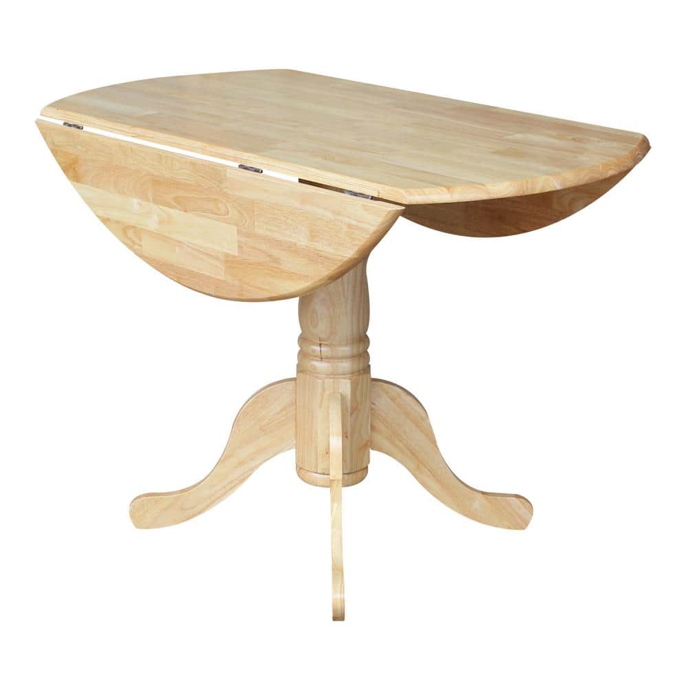 Natural Wood Round Dual Drop Leaf Dining Table