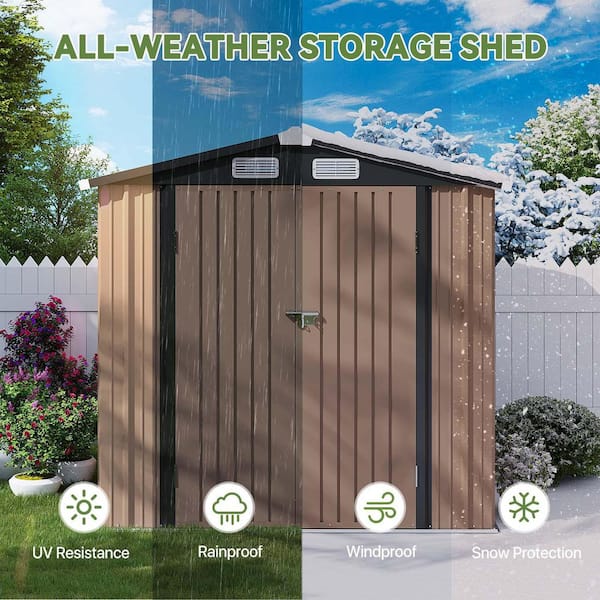 Sizzim 6 ft. W x 4 ft. D Brown Metal Storage Shed with Lockable