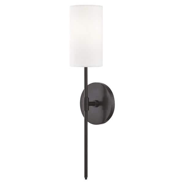 Fifth and Main Lighting Olivia 1-Light Old Bronze Wall Sconce with White Linen Shade
