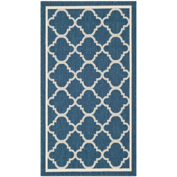 SAFAVIEH Courtyard Navy/Beige Doormat 2 ft. x 4 ft. Geometric Indoor/Outdoor Patio Area Rug