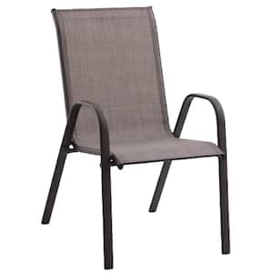 Mix and Match Dark Taupe Stationary Sling Outdoor Dining Chair in Riverbed Tan (2-Pack)