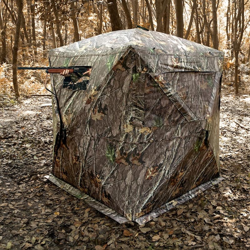 Hunting Blind, 270-Degree See Through Ground Blind, 2-3 Person Pop Up Deer Blind for Hunting with Carrying Bag, Portable