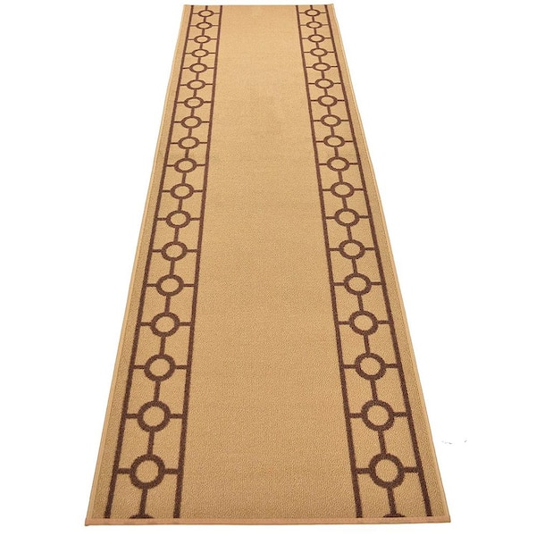 RugStylesOnline Chain Border Design Cut to Size Beige Color 31 .5" Width x Your Choice Length Custom Size Slip Resistant Runner Rug