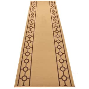 Chain Border Design Cut to Size Beige Color 31 .5" Width x Your Choice Length Custom Size Slip Resistant Runner Rug