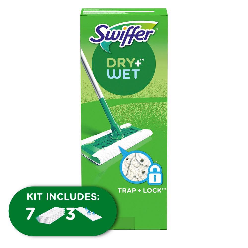 Swiffer Sweeper 2-in-1, Dry and Wet Multi Surface Floor Cleaner and Broom,  Sweep and Mop Starter Kit 