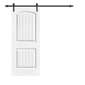 Elegant 30 in. x 80 in. White Primed Composite MDF 2 Panel Camber Top Sliding Barn Door with Hardware Kit