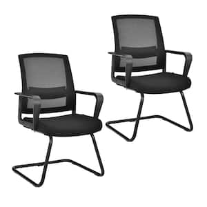 Set of 2 Black Conference Chairs Mesh Reception Office Guest Chairs w/Lumbar Support