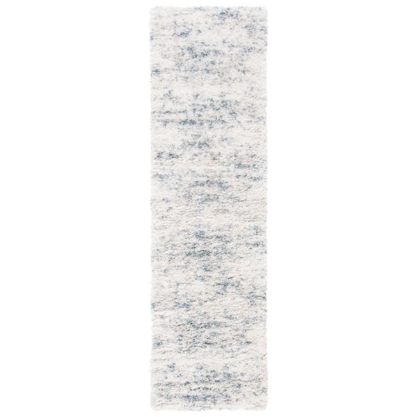 Fontana Shag 2 ft. x 20 ft. Ivory/Teal Striped Distressed Runner Rug