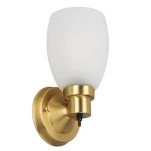 Lydia 1-Light Satin Gold Indoor Dimmable Wall Sconce with Frosted Glass and Twist On/Off Switch