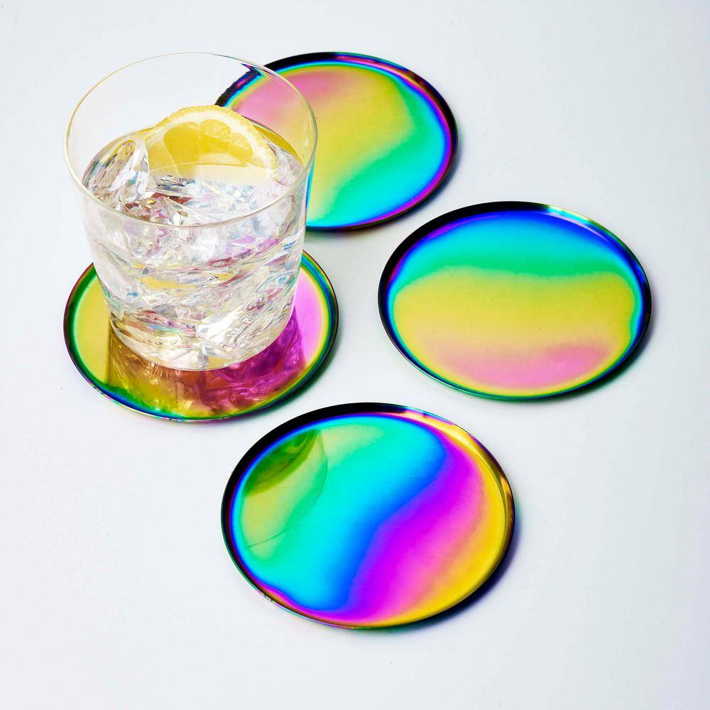 Iridescent Round Glass 4-Piece Coaster Set