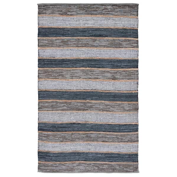 Vintage Leather 5 ft. x 8 ft. Gray/Natural Striped Area Rug