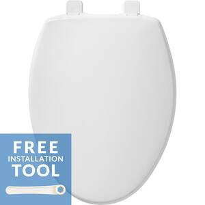 Kimball Soft Close Elongated Closed Front Plastic Toilet Seat in White Never Loosens and Free Installation Tool