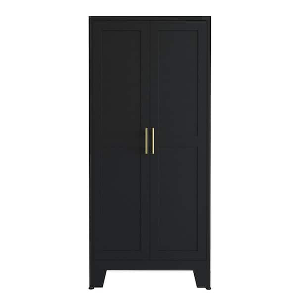 FUNKOL 27.5 in. W x 13.8 in. D x 61 in. H Black Steel Adjustable Kitchen Pantry Organizers, Bookcase, Bathroom Cabinet