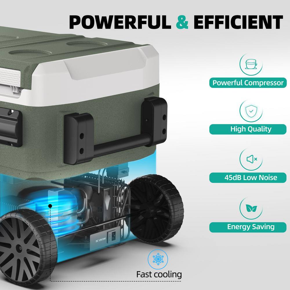 52 Qt Dual Zone Electric Cooler with Handle and Wheels