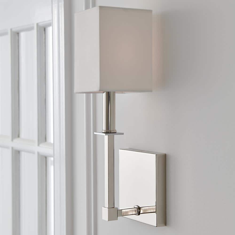 Polished Nickel 1-Light Wall Sconce with White Parchment Shade