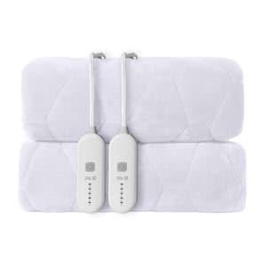 Full White Deep Pocket Flannel Electric Heated Mattress Pad