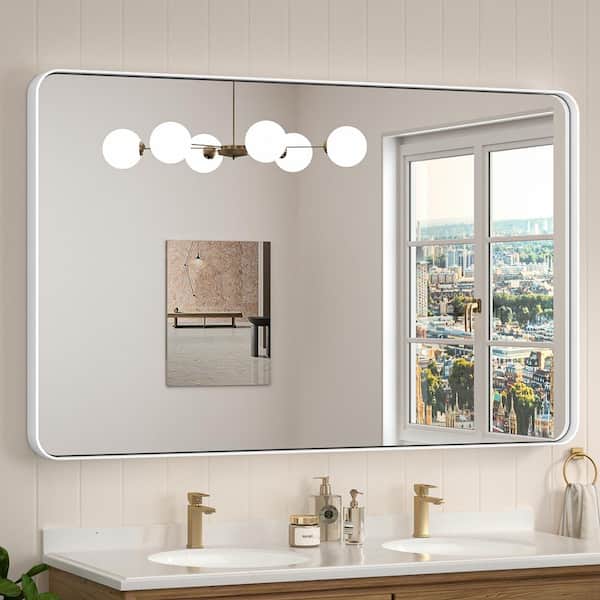 KeonJinn 48 in. W x 36 in. H Modern Rectangular White Aluminum Framed Wall Bathroom Vanity Mirror