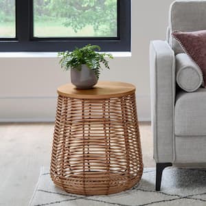 Pala 17.3 in. Natural Rattan Side Table with Removable Top for Storage