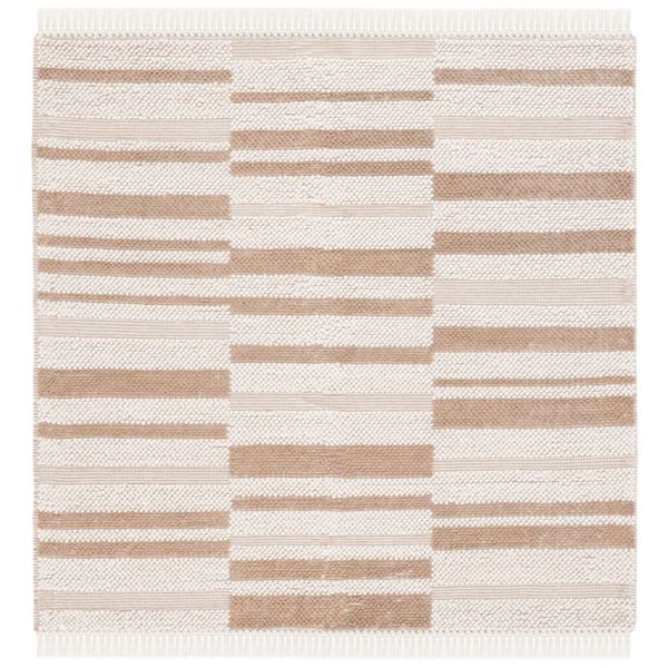 Natura 6 ft. x 6 ft. Ivory/Light Brown Column Striped Square Area Rug