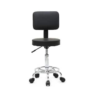 Black PU Leather Seat Adjustable Hydraulic Swivel Bar Stool with Backrest 37 in. Height