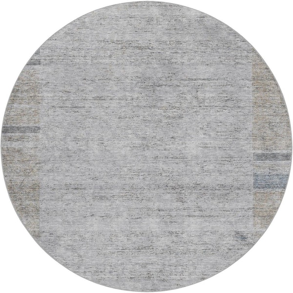 Dream Shag Premium Machine Washable Abstract ADS695 Taupe 8 ft. x 8 ft. Round Rug