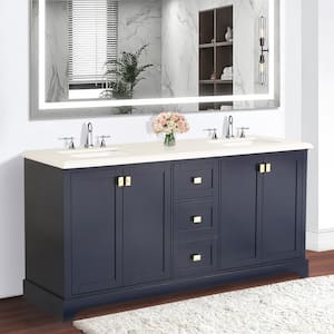 72 in. W x 22 in. D x 40 in. H Double Sink Bath Vanity in Navy Blue with Carrara White Cultured Marble Top,Soft Close