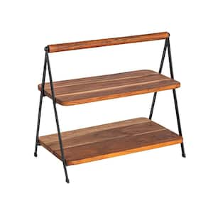 17.5 in. W x 16 in. H x 11 in. D Rectangle Natural Finish Acacia Wood 2 Tier Serving Tray Stand