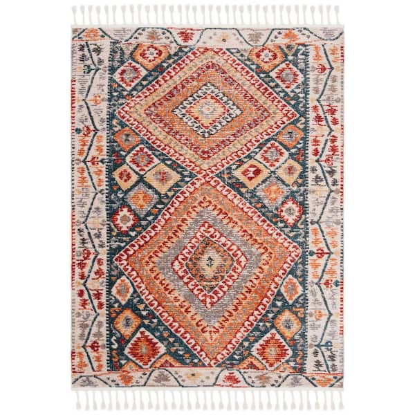 SAFAVIEH Farmhouse Ivory/Navy 4 ft. x 5 ft. Border Medallion Floral Area Rug